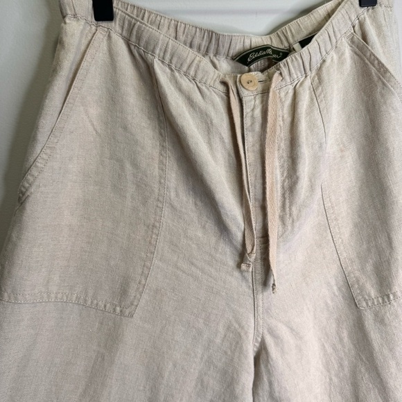 Eddie Bauer Tan 100% Linen Lightweight Flare Leg Pants Size 6 Split Hem - Picture 5 of 15
